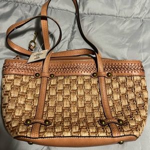 Fossil barona satchel natural never used NWT brown purse